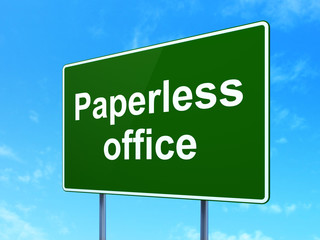 Business concept: Paperless Office on road sign background