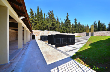 memorial at Kaisariani shooting range of 200 Greek communists, executed by the Nazi occupation authorities on 1st May 1944