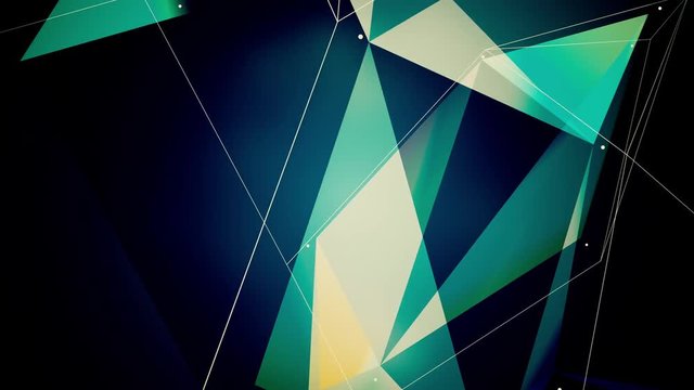 Abstract computer generated seamless loop abstract geometrical motion from chaotic slow moving dots, lines and triangles background. 4K