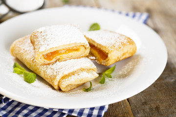 Pancakes, stuffed with apricot jam