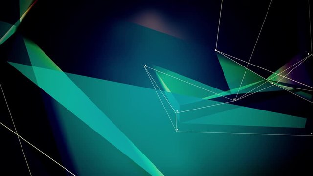 Abstract computer generated seamless loop abstract geometrical motion from chaotic slow moving dots, lines and triangles background. 4K