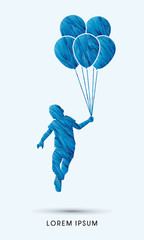 Little Boy jumping with balloons designed using grunge brush graphic vector.