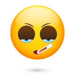 Sick emoticon .Emoticon with thermometer  Isolated vector illustration on white background