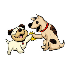 two dogs greeting Cartoon Illustration