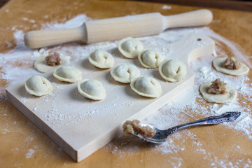 Raw Meat dumplings Russian traditional