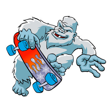 Skater yeti Isolated,Sasquatch cartoon