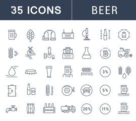 Set Vector Flat Line Icons Beer