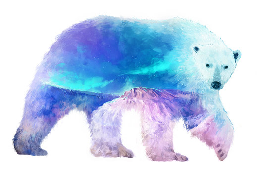 Polar Bear Double Exposure Illustration