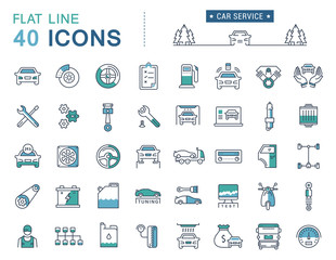 Set Vector Flat Line Icons Car Service