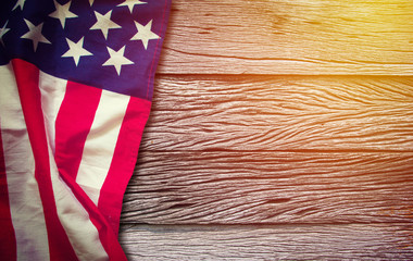  American flag on wooden background