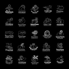 Summer Icons Set-Isolated On Black Background.Vector Illustration,Graphic Design.Collection Of Vacation Icons. Travel Concept