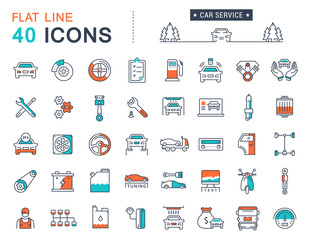 Set Vector Flat Line Icons Car Service