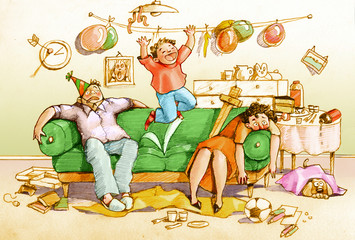 After the birthday parties I think I'm too old to work as a parent humor pencil hand made draw