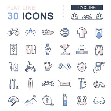 Set Vector Flat Line Icons Cycling