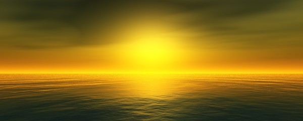 Panoramic sea sunset, ocean sunrise, the light above the water