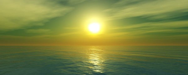 Panoramic sea sunset, ocean sunrise, the light above the water