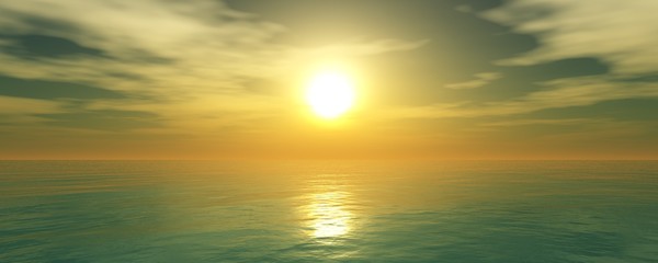 Naklejka na ściany i meble Panoramic sea sunset, ocean sunrise, the light above the water