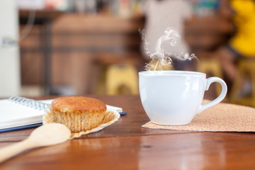 hot fresh coffee on desk work