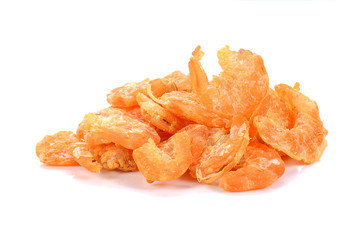 Dried shrimp on white background.