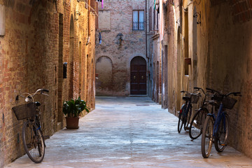 Rural bikes on the streets of the beautiful medieval town in Tus