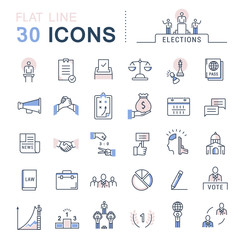 Set Vector Flat Line Icons Elections