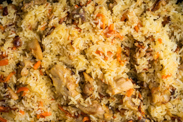 Asian pilaf on a orange plate