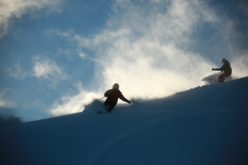 skiing in big mountains.