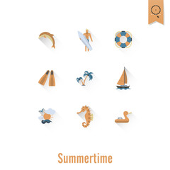 Summer and Beach Simple Flat Icons