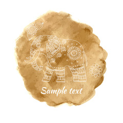 Hand drawn doodle elephant on watercolor background. Template for card, poster etc.