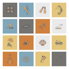 Summer and Beach Simple Flat Icons