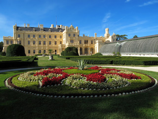 Lednice Castle in South Moravia, Czech Republic / Lednice Castle with Garden Park, The Ledice-Valtice Cultural Landscape is one of the treasures of UNESCO's World Cultural Heritage