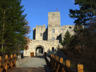 Obraz premium Main Entrance To The Strecno Castle, Slovakia / Road and Gate Of Strecno Castle