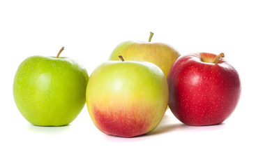 Green and red apple, on white background.