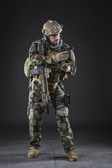 US Army Soldier on Dark Background - 108377262