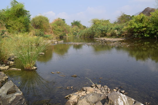 shallow river in dry season in Vietnam 