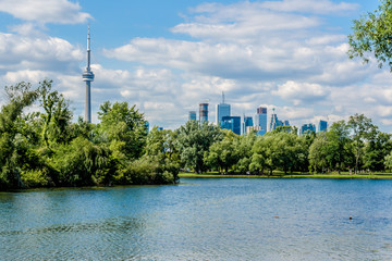 Beautiful Toronto's skyline over lake. Toronto, Ontario, Canada.