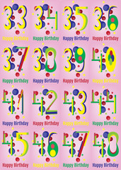 Happy Birthday Card Set. Happy Birthday Wrapping Paper Digital vector print. Adult Birthday Decoration with Colorful Confetti Pink Backdrop.