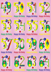 Fototapeta premium Happy Birthday Card Set. Happy Birthday Wrapping Paper Digital vector print. Adult Birthday Decoration with Colorful Confetti Pink Backdrop.