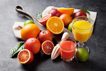 Fresh citruses and juice
