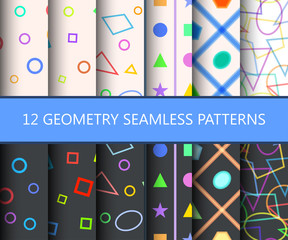 Set of twelve geometry seamless patterns.