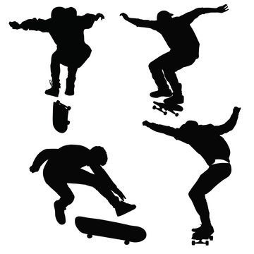Teenagers ride on a skateboard