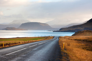 Beautiful mountains by Hvalfjordur fiord. Iceland.