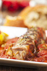 Closeup von einem Schaschlik-Spieß