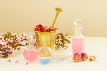aromatherapy - dry flowers and potions