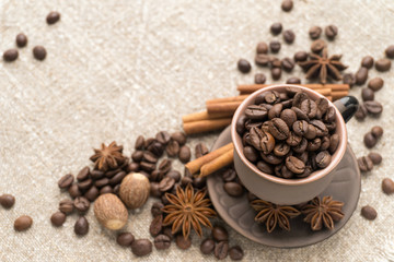Coffee beans in the ceramic cup