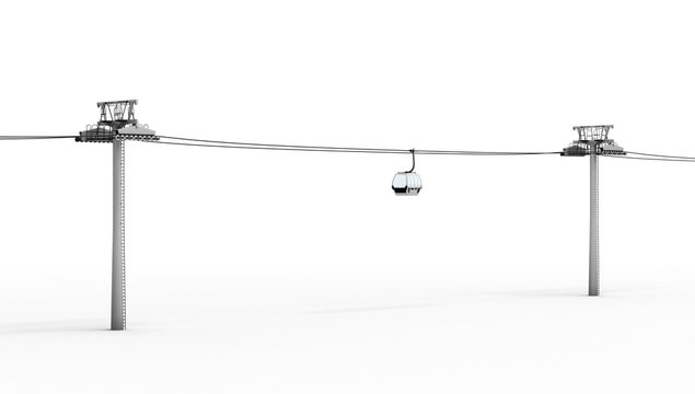 Ropeway and lift isolated on white background. 3d rendering.