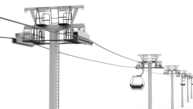 Cableway isolated on white background. 3d render image.