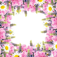 Obraz na płótnie Canvas Delicate floral background. Peonies, lupins and daisies 