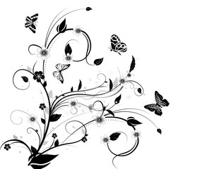 Floral ornament with butterflies .