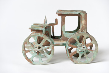 plywood model of old the car on a white background